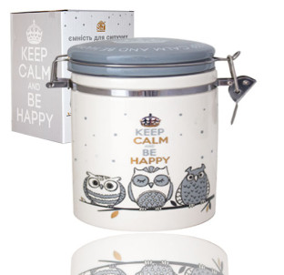 629-18 Ємність для сипучих продуктів 0,7л "Совушки" (d-9,5см, h-11) - фото