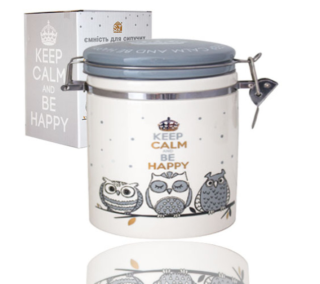 629-18 Ємність для сипучих продуктів 0,7л "Совушки" (d-9,5см, h-11) - фото