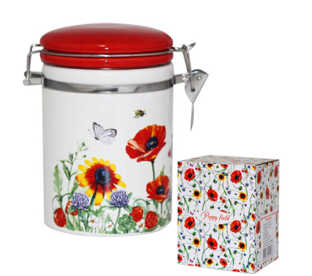 629-5 Ємність для сипучих продуктів 0,75л "Польовий мак" (d-10см, h-13) - фото