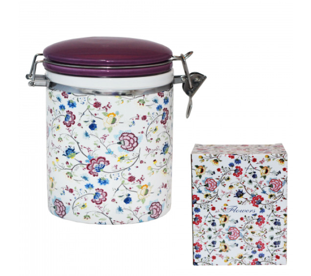 630-10 Ємність для сипучих продуктів 0,5л "Квітковий шовк" (h-10см, d-9,5см) - фото
