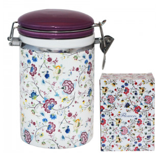 631-10 Ємність для сипучих продуктів 1,2 л. "Квітковий шовк" (d-10см, h-16см) - фото