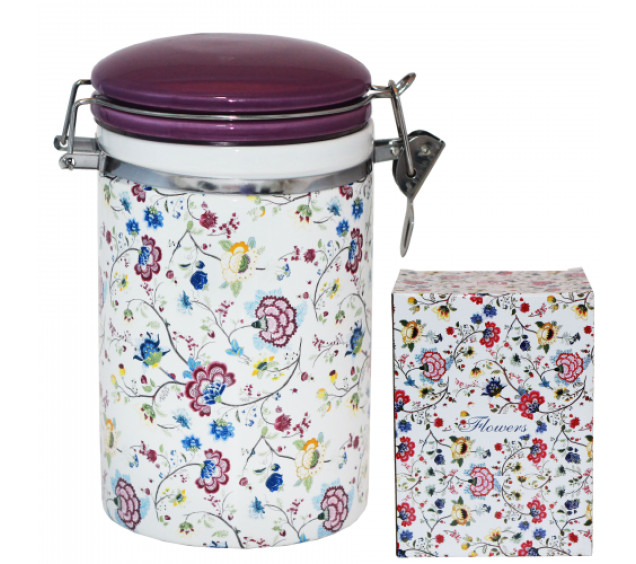 631-10 Ємність для сипучих продуктів 1,2 л. "Квітковий шовк" (d-10см, h-16см) - фото