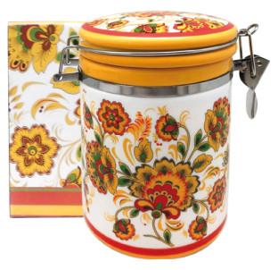 631-16 Ємність для сипучих продуктів 900 мл. "Квітковий розпис" (d-10см, h-16) - фото