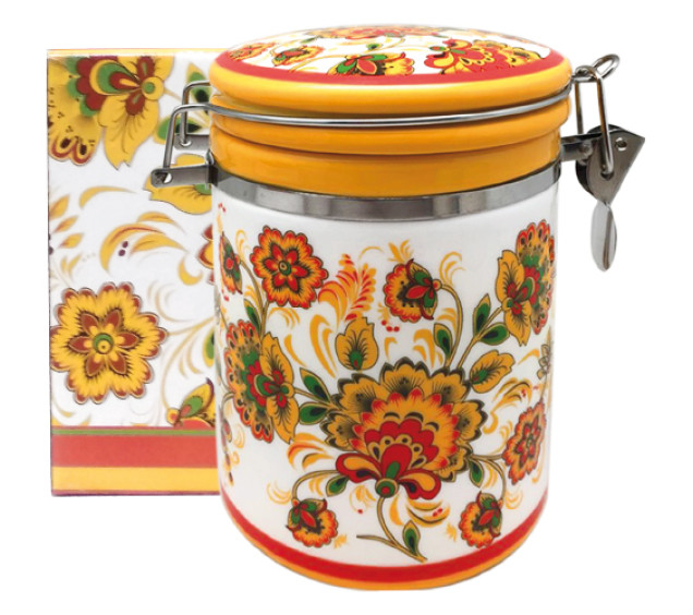 631-16 Ємність для сипучих продуктів 900 мл. "Квітковий розпис" (d-10см, h-16) - фото