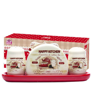 6912-11 Набір для солі і перцю з салф. на керам. підставці "Happy Kitchen" - фото