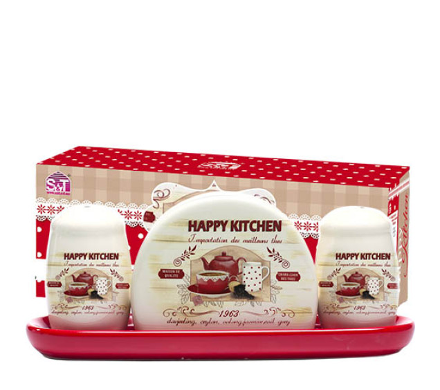 6912-11 Набір для солі і перцю з салф. на керам. підставці "Happy Kitchen" - фото