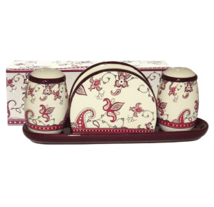 6912-15 Набір для солі і перцю з салф. на керам. підставці "Орнамент" - фото