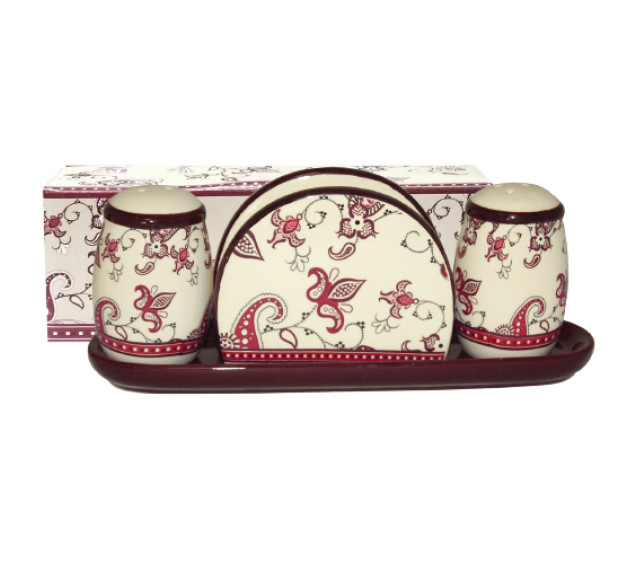 6912-15 Набір для солі і перцю з салф. на керам. підставці "Орнамент" - фото