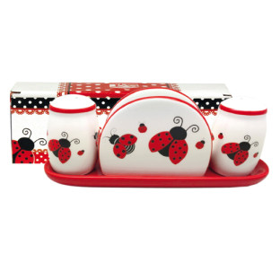 6912-17 Набір для солі і перцю з салф. на керам. підставці "Божа корівка" - фото