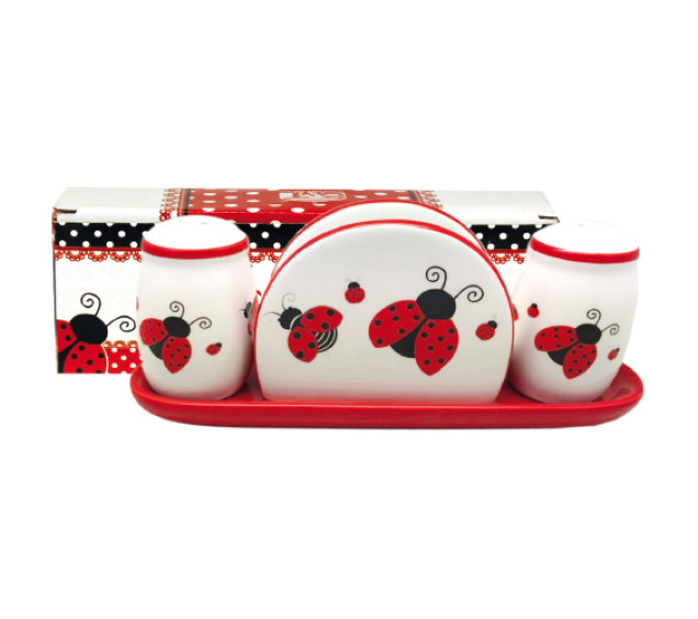 6912-17 Набір для солі і перцю з салф. на керам. підставці "Божа корівка" - фото