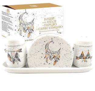 6912-20 Набір для солі і перцю з салф. на керам. підставці "Boho style" (22,5*6*9,5см) - фото
