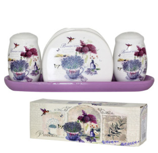 6912-6 Набір для солі і перцю з салф. на керам. підставці "Прованс" - фото