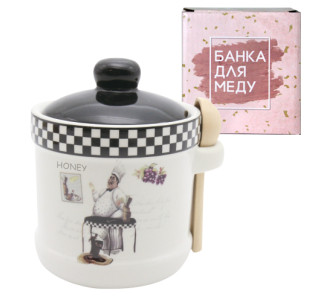 700-04-10 Банка для меду з дерев'яною ложкою "Гурман" (13*12см, об-м-450мл) (48) - фото