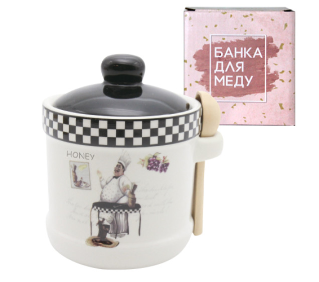 700-04-10 Банка для меду з дерев'яною ложкою "Гурман" (13*12см, об-м-450мл) (48) - фото