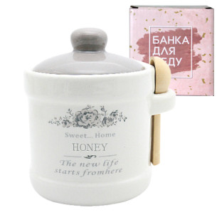 700-04-11 Банка для меду з дерев'яною ложкою "Розарій" (13*12см, об-м-450мл)(36) - фото