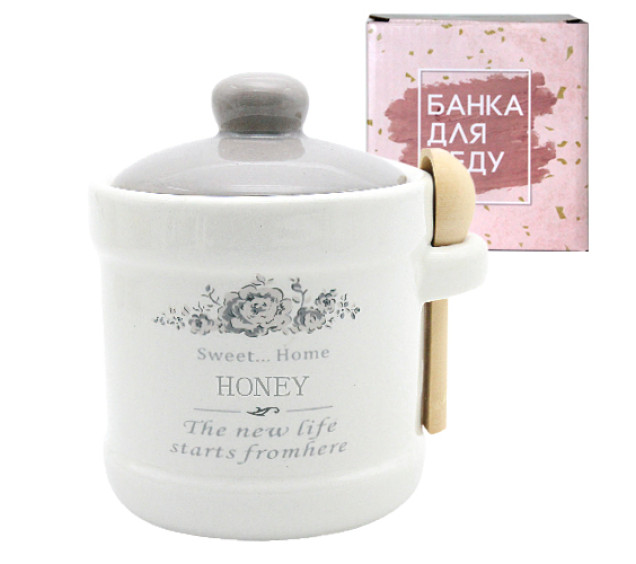700-04-11 Банка для меду з дерев'яною ложкою "Розарій" (13*12см, об-м-450мл)(36) - фото
