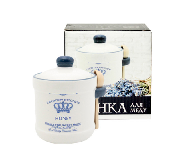 700-04-12 Банка для меду з дерев'яною ложкою "Імперія" (13*12см, об-м-450мл)(36) - фото