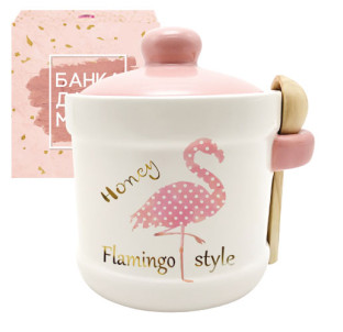 700-04-13 Банка для меду з дерев'яною ложкою "Фламінго" (13*12см, об-м-450мл) - фото