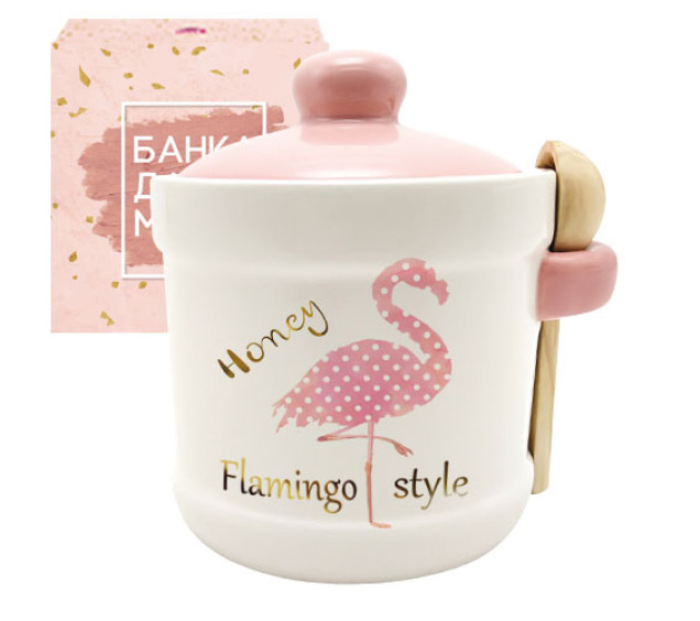 700-04-13 Банка для меду з дерев'яною ложкою "Фламінго" (13*12см, об-м-450мл) - фото