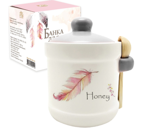 700-04-14 Банка для меду з дерев'яною ложкою "Флай" (13*12см, об-м-450мл) (48) - фото
