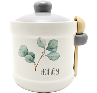 700-04-16 Банка для меду з дерев'яною ложкою "Флора" (13*12см, об-м-450мл) - фото
