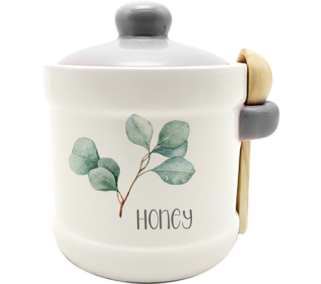 700-04-16 Банка для меду з дерев'яною ложкою "Флора" (13*12см, об-м-450мл) - фото