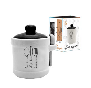 700-04-17 Банка для меду з дерев'яною ложкою "Bon appetit" (13*12см, об-м-450мл) - фото