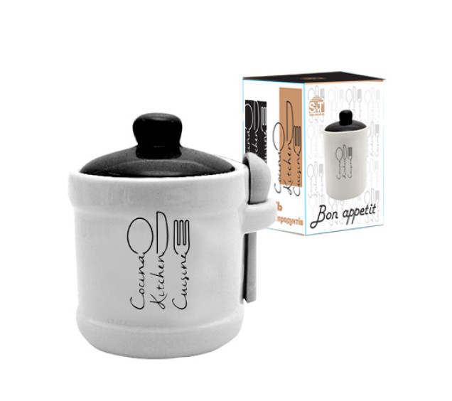 700-04-17 Банка для меду з дерев'яною ложкою "Bon appetit" (13*12см, об-м-450мл) - фото