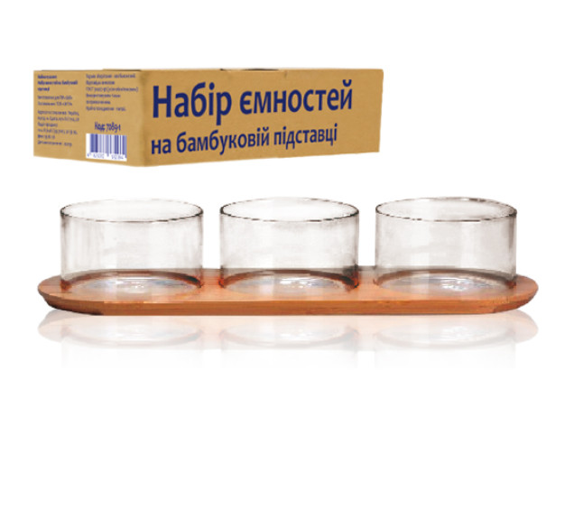 7089-1 Набір ємностей на бамбуковій підставці 33,5*11,5см (ємність 340мл) - фото