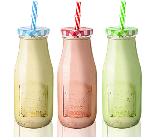 740-1 Пляшка скляна з трубочкою 320мл - фото