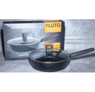 8182-28 Сковорода 28см PLUTO з скляною кришкою з антипригарним НАНО покриттям - фото