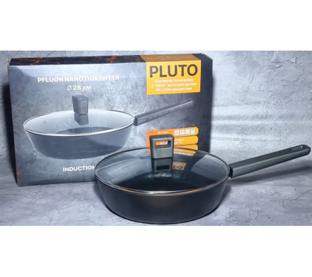 8182-28 Сковорода 28см PLUTO з скляною кришкою з антипригарним НАНО покриттям - фото