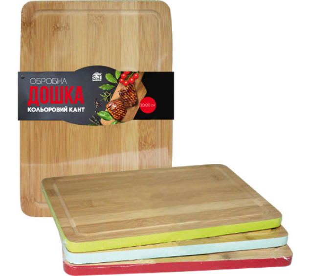 8847 Дошка обробна бамбукова кольоровий кант мікс 30*20*1,5см - фото