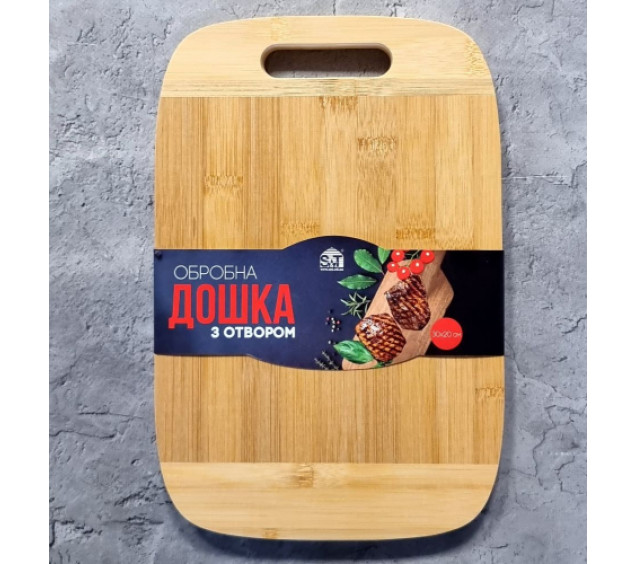 8863 Дошка обробна бамбукова з отвором 30*20*1,6см - фото