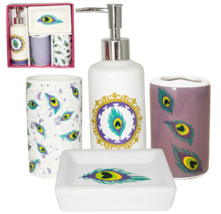 888-06-015 Набір 4пр Павине око (мильниця, підставка для зубних щіток, стакан, діспенсер для мила) - фото