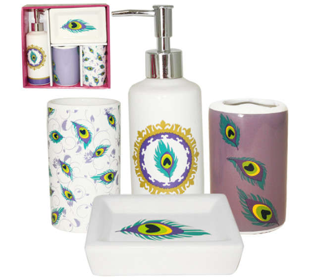 888-06-015 Набір 4пр Павине око (мильниця, підставка для зубних щіток, стакан, діспенсер для мила) - фото