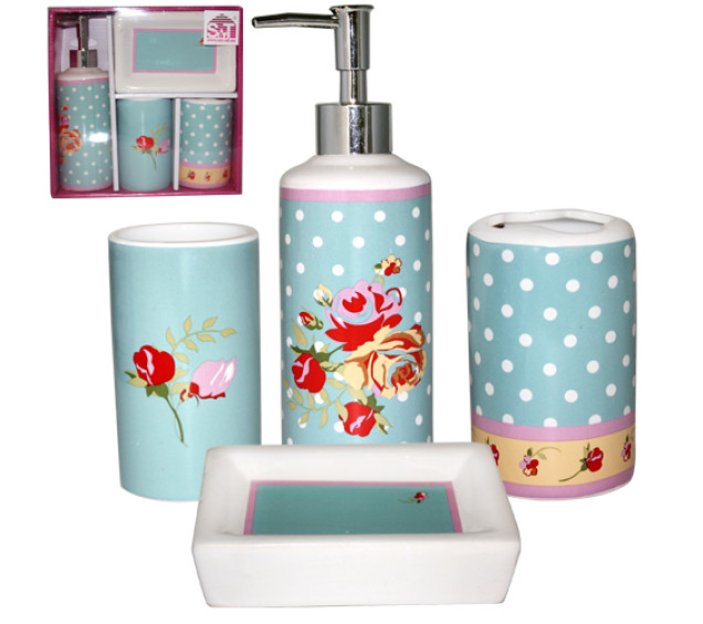 888-06-016 Набір 4пр Вінтаж (мильниця, підставка для зубних щіток, стакан, діспенсер для мила) - фото