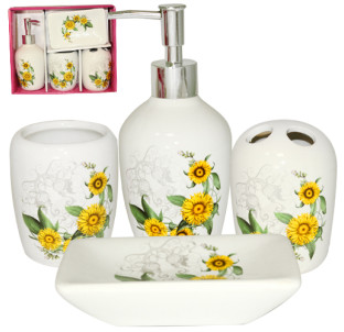 888-06-018 Набір 4пр Лугові квіти (мильниця, підставка для зубних щіток,стакан, діспенсер для мила) - фото