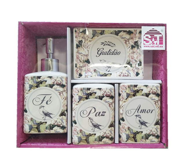 888-06-033 Набір 4пр AMOR (мильниця, підставка для зубних щіток,стакан, діспенсер для мила) - фото