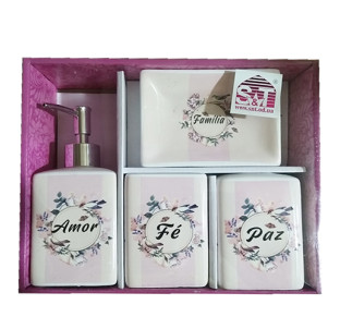 888-06-034 Набір 4пр FAMILIA (мильниця, підставка для зубних щіток,стакан, діспенсер для мила) - фото