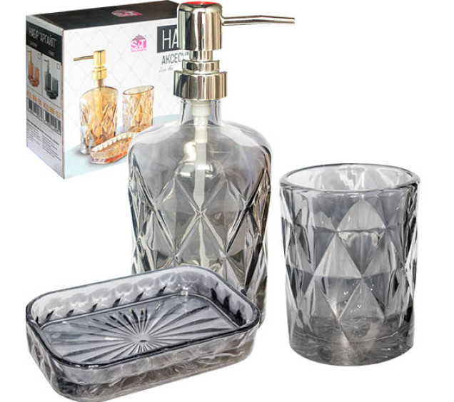 888-155 Набір аксесуарів для ванної кімнати Грані графіт, 3пр - фото