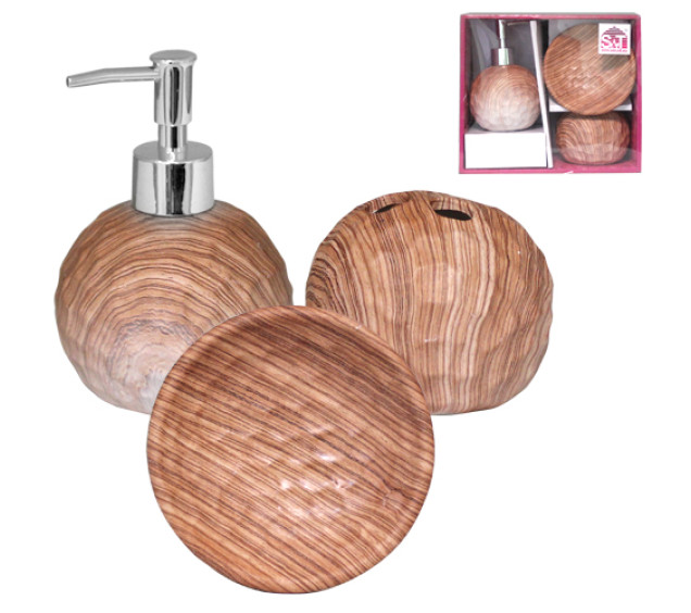 889-06-002 Набір 3пр Бук (мильниця, підставка для зубних щіток, діспенсер для мила) - фото