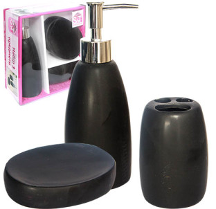 889-06-004 Набір 3пр Чорний (мильниця, підставка для зубних щіток, діспенсер для мила) - фото