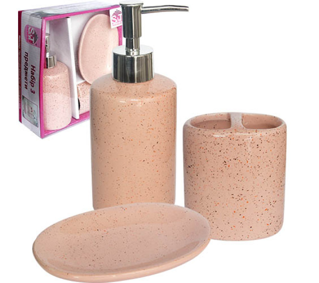 889-06-006 Набір 3пр Pink (мильниця, підставка для зубних щіток, діспенсер для мила) - фото