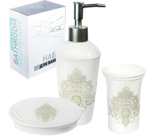 889-07-005 Набір 3пр (мильниця, підставка для зубних щіток, діспенсер для мила) - фото