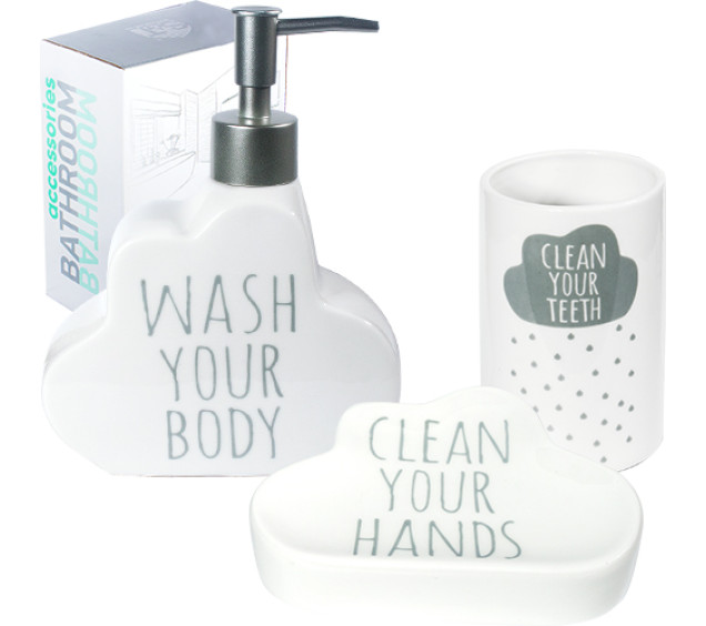889-07-007 Набір 3пр (мильниця, підставка для зубних щіток, діспенсер для мила) - фото