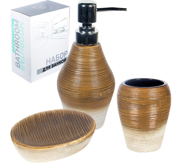 889-07-009 Набір 3пр (мильниця, підставка для зубних щіток, діспенсер для мила) - фото