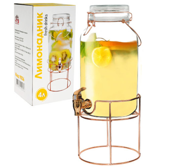 9036 Лимонадник 4л на метал. стійці Бронза - фото