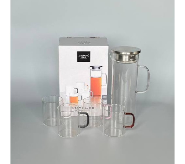 9047-01 Набір "Міднайт" із боросилікатного скла ( глечик- 1,2 л/чашки 4 шт-250 мл) - фото