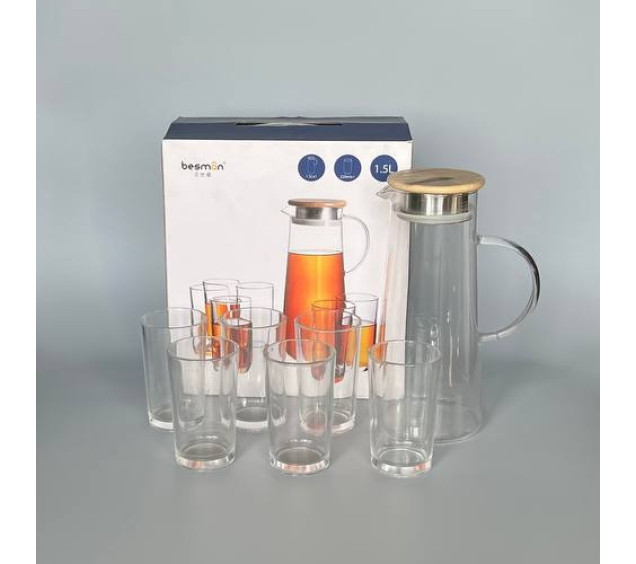 9048-01 Набір "Сонячне сяйво" із боросилікатного глечика-1,5 л та склянок 6 шт*220 мл - фото